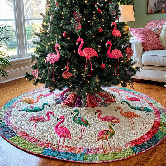Flamingo Cheer Quilted Christmas Tree Skirt NCU0PT2667