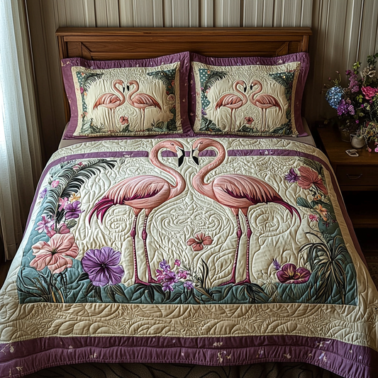Flamingo Couple 3-Piece Quilted Bedding Set NCU0DV6130