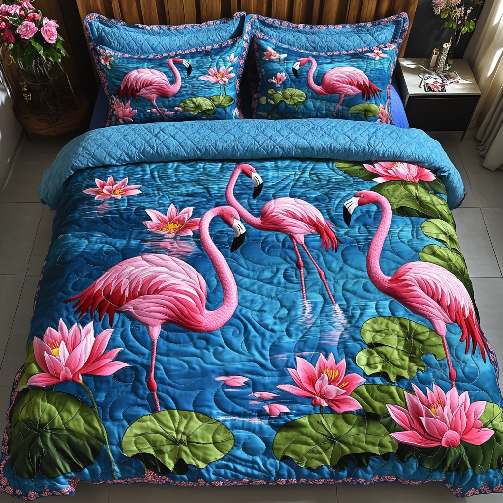 Flamingo Dance 3-Piece Quilted Bedding Set NCU0DK8385