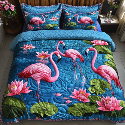 Flamingo Dance 3-Piece Quilted Bedding Set NCU0DK8385