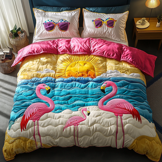 Flamingo Delight 3-Piece Quilted Bedding Set NCU0DK6735