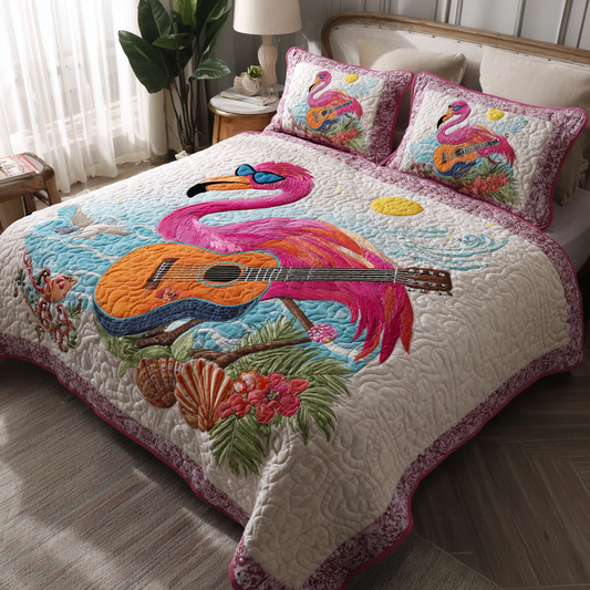 Flamingo Delight 3-Piece Quilted Bedding Set NCU0DK8382