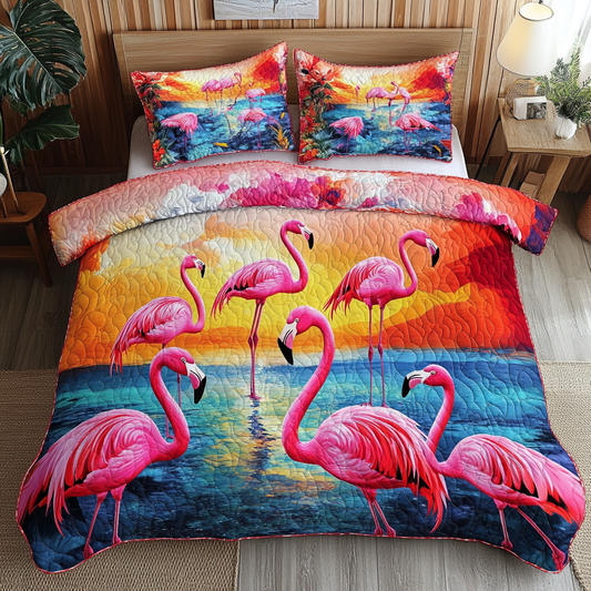 Flamingo Dreams 3-Piece Quilted Bedding Set NCU0DK6788