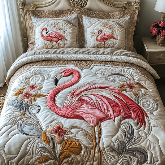 Flamingo Dreams 3-Piece Quilted Bedding Set NCU0DV5888