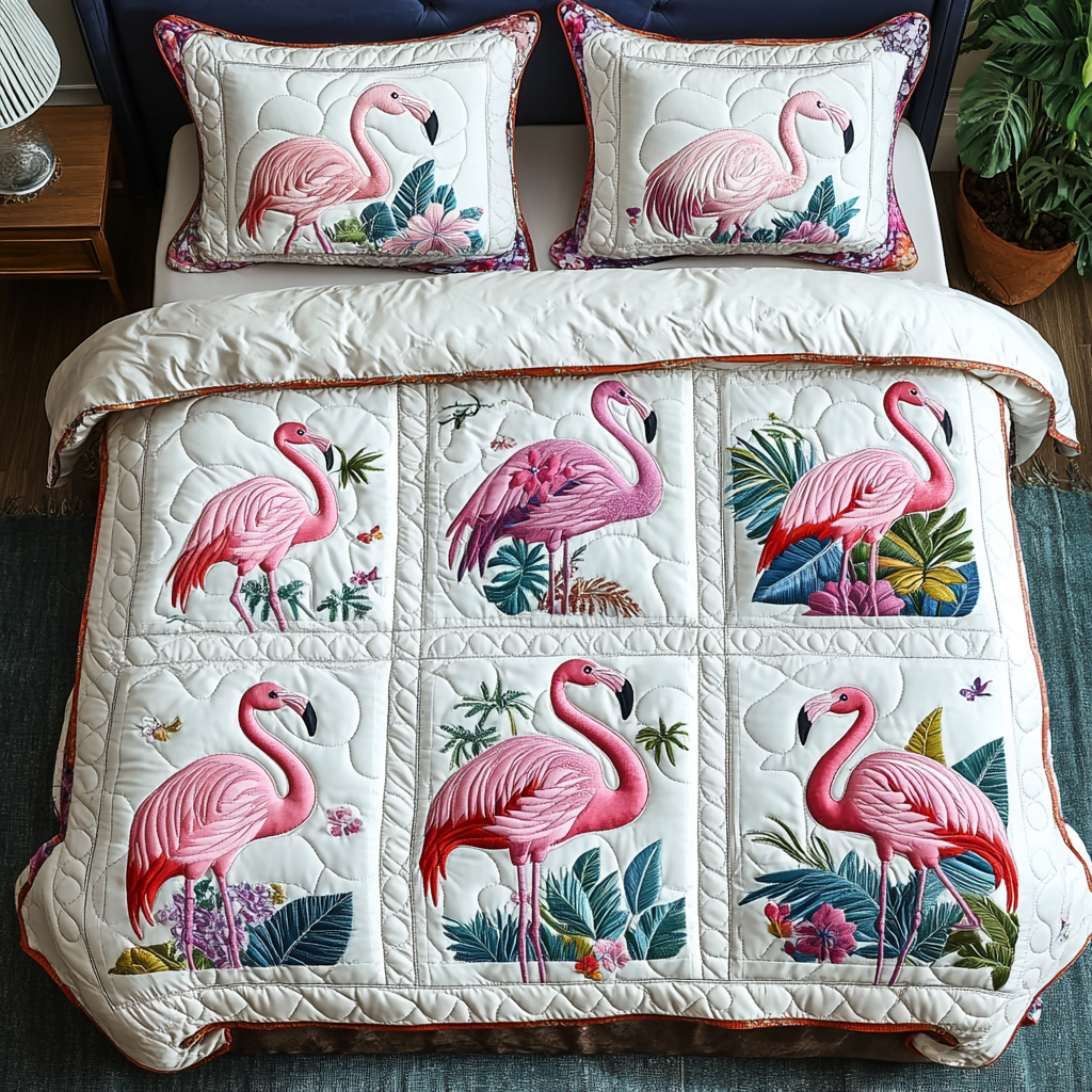 Flamingo Dreams 3-Piece Quilted Bedding Set NCU0VH5590
