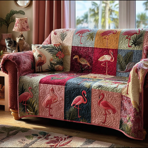 Flamingo Dreams Quilted Sofa Cover NCU0DV9008