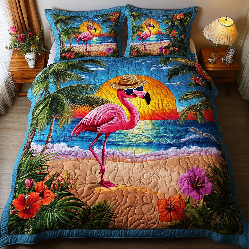Flamingo Dreamscape 3-Piece Quilted Bedding Set NCU0NT5302