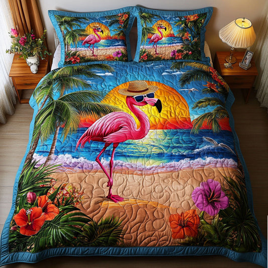 Flamingo Dreamscape 3-Piece Quilted Bedding Set NCU0NT5302