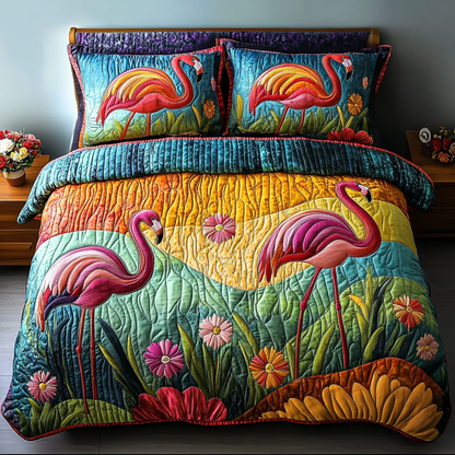 Flamingo Escape 3-Piece Quilted Bedding Set NCU0DK6737