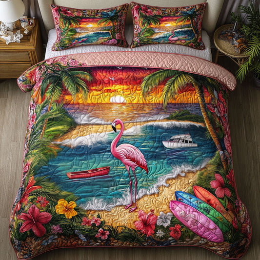 Flamingo Escape 3-Piece Quilted Bedding Set NCU0NT5303