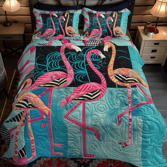 Flamingo Fantasy 3-Piece Quilted Bedding Set NCU0TL776