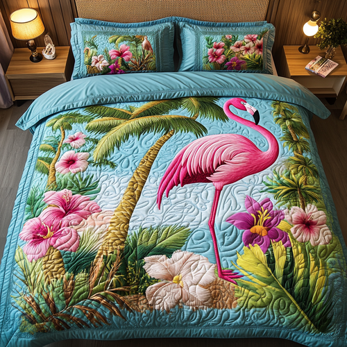 Flamingo Fiesta 3-Piece Quilted Bedding Set NCU0VH5584