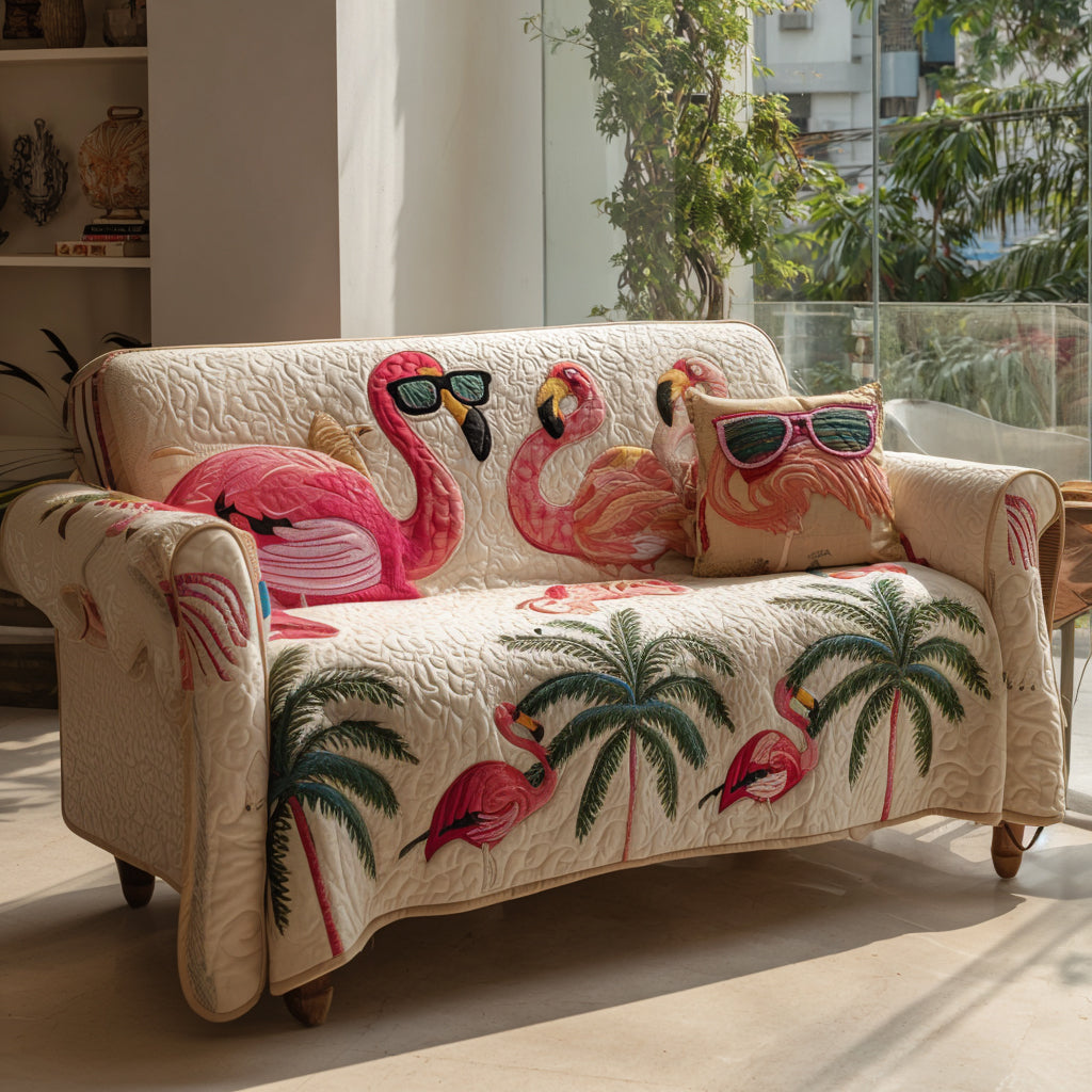 Flamingo Fiesta Quilted Sofa Cover NCU0DV9005