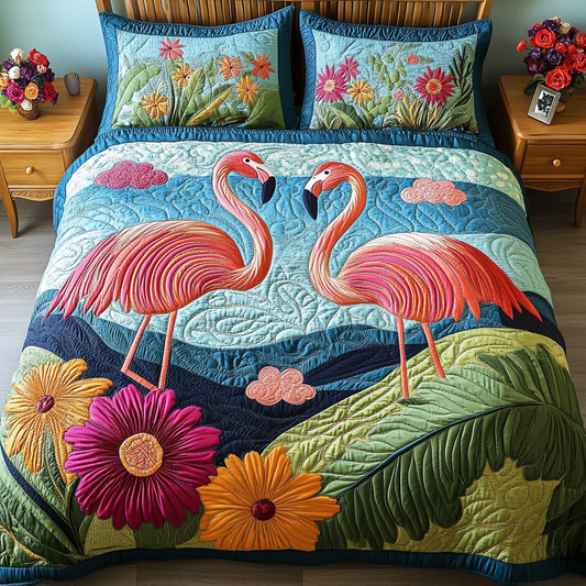 Flamingo Flock 3-Piece Quilted Bedding Set NCU0DK5884