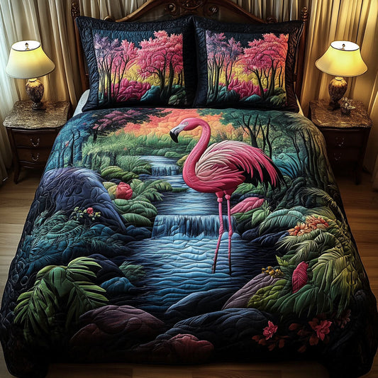 Flamingo Forest 3-Piece Quilted Bedding Set NCU0PT6057