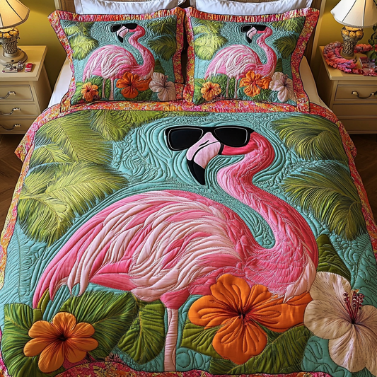 Flamingo Garden 3-Piece Quilted Bedding Set NCU0DK9039