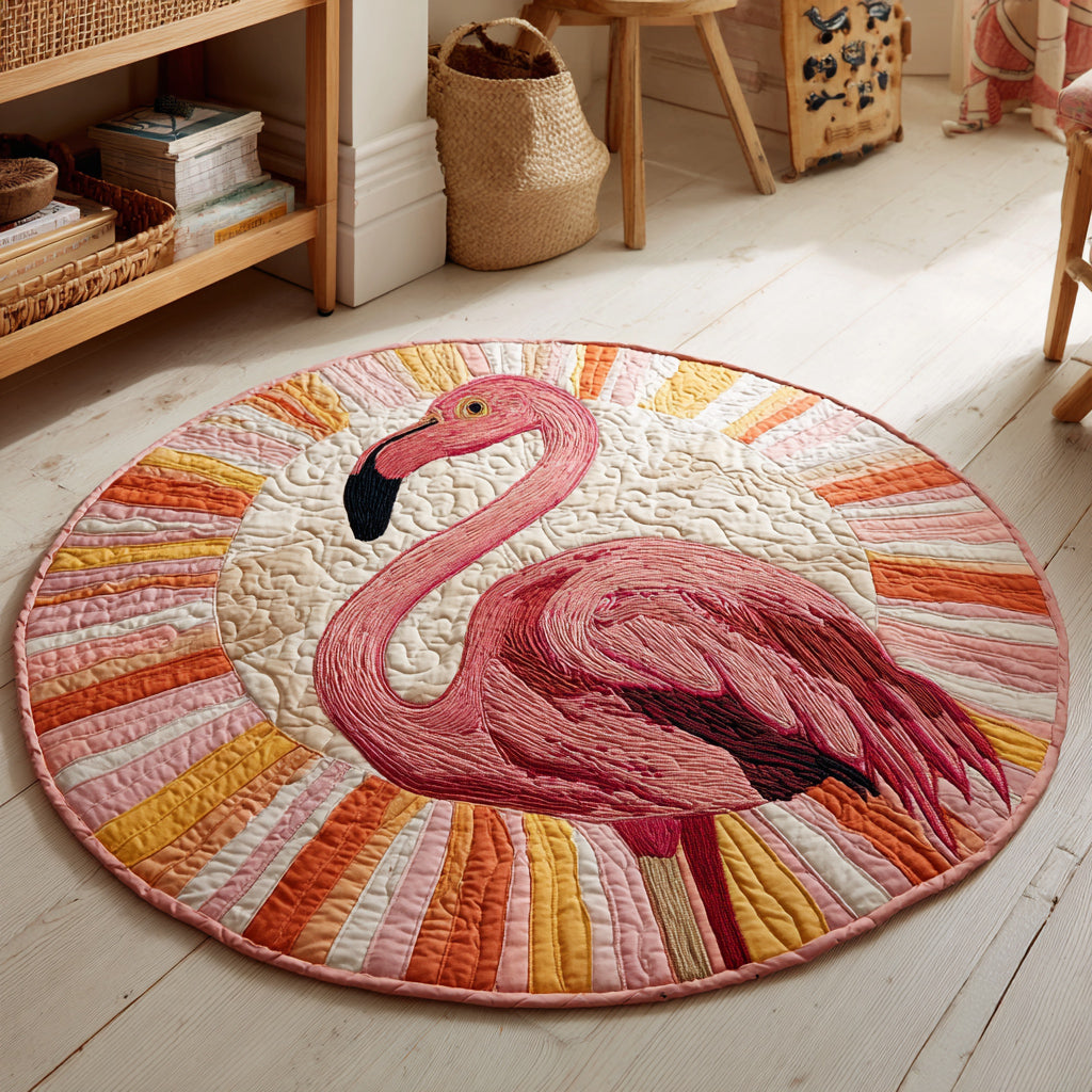 Flamingo Garden Delight Quilted Round Mat NCU0HH430