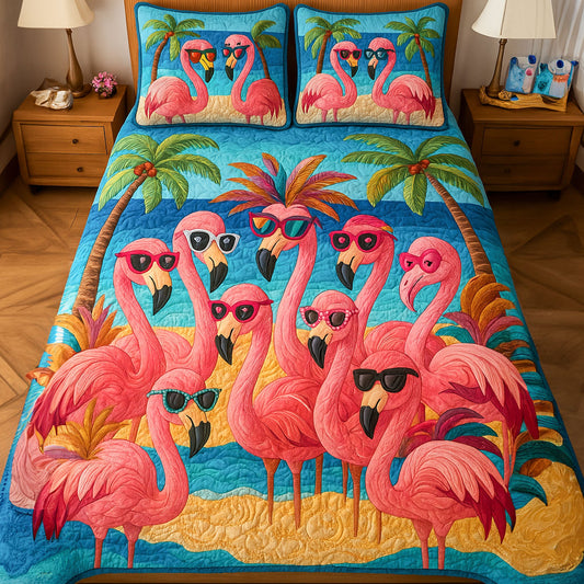 Flamingo Gathering 3-Piece Quilted Bedding Set NCU0NT5304