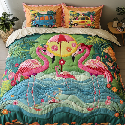 Flamingo Glow 3-Piece Quilted Bedding Set NCU0DK6792