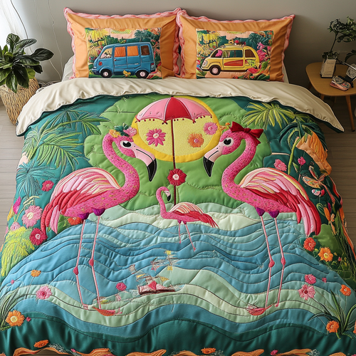 Flamingo Glow 3-Piece Quilted Bedding Set NCU0DK6792