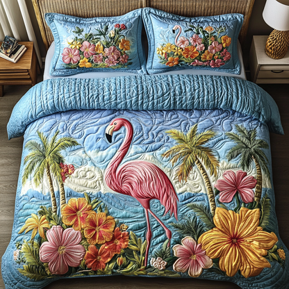 Flamingo Glow 3-Piece Quilted Bedding Set NCU0VH5585