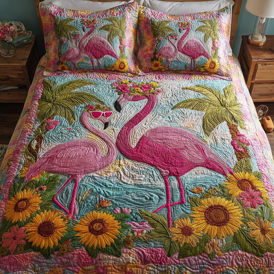 Flamingo Grace 3-Piece Quilted Bedding Set NCU0DK8386