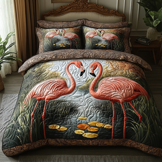 Flamingo Groove 3-Piece Quilted Bedding Set NCU0DV5878