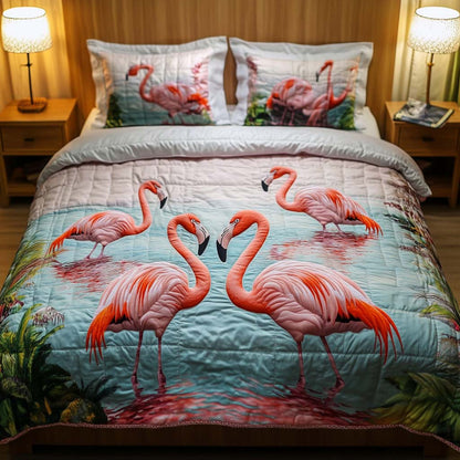 Flamingo Groove 3-Piece Quilted Bedding Set NCU0NT7838