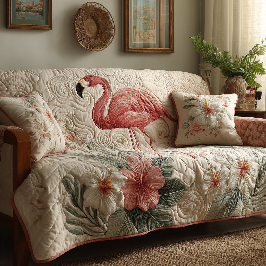 Flamingo Haven Quilted Sofa Cover NCU0DV9002