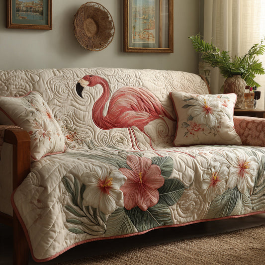 Flamingo Haven Quilted Sofa Cover NCU0DV9002