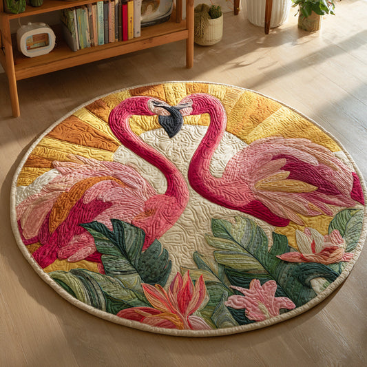 Flamingo Heart Bloom Quilted Round Mat NCU0HH431