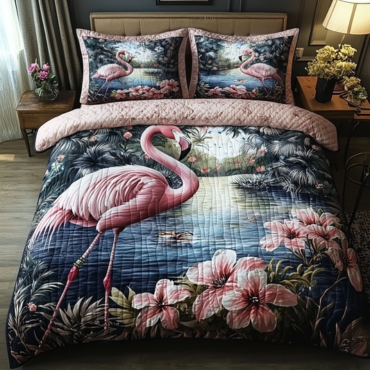 Flamingo Lake 3-Piece Quilted Bedding Set NCU0DV6129