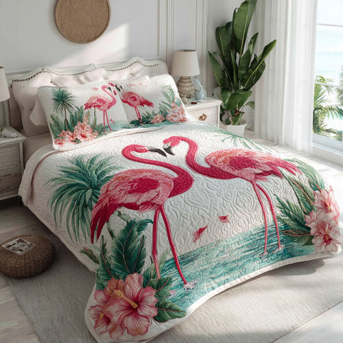 Flamingo Love 3-Piece Quilted Bedding Set NCU0VL3525