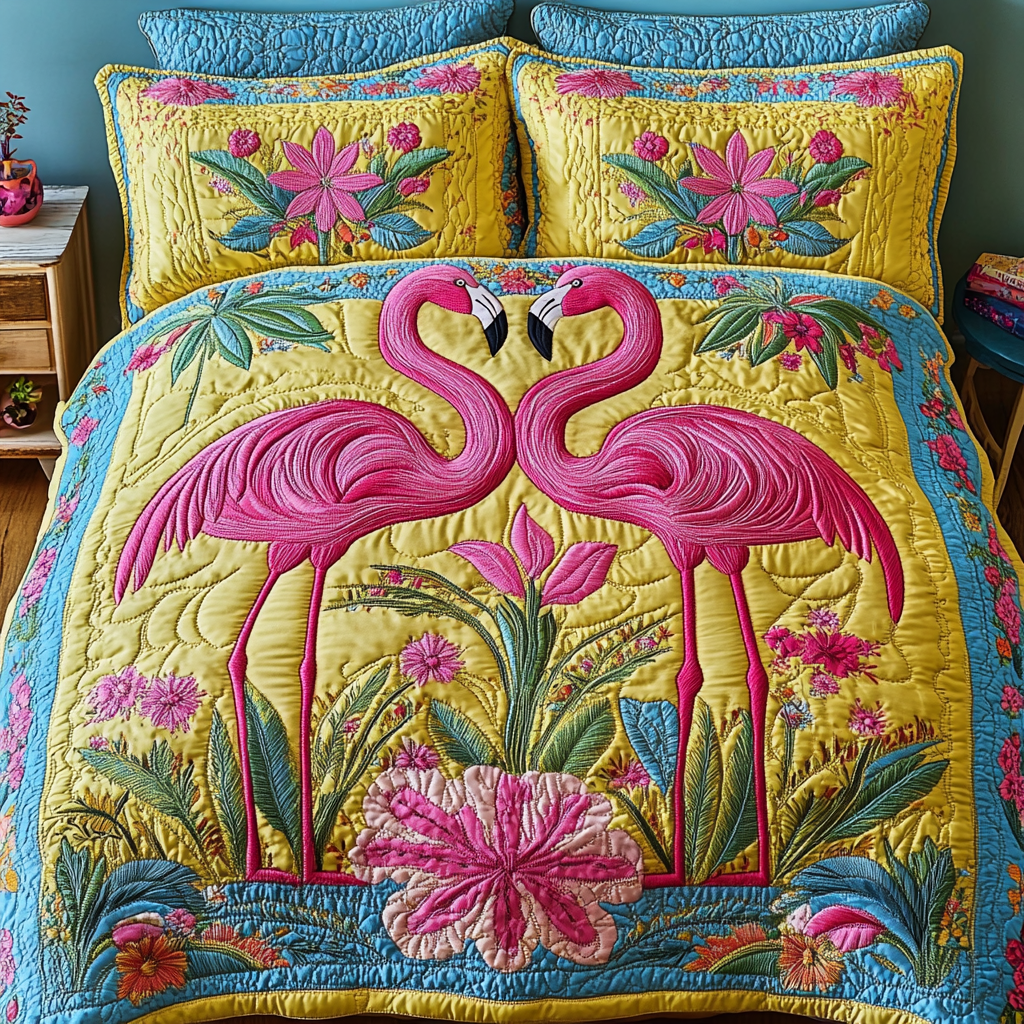 Flamingo Mood 3-Piece Quilted Bedding Set NCU0DK9036