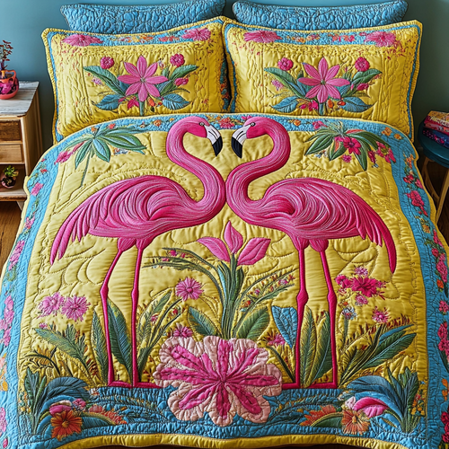 Flamingo Mood 3-Piece Quilted Bedding Set NCU0DK9036