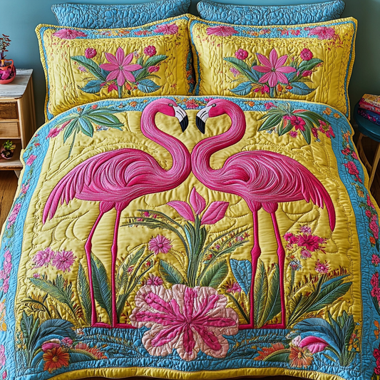 Flamingo Mood 3-Piece Quilted Bedding Set NCU0DK9036