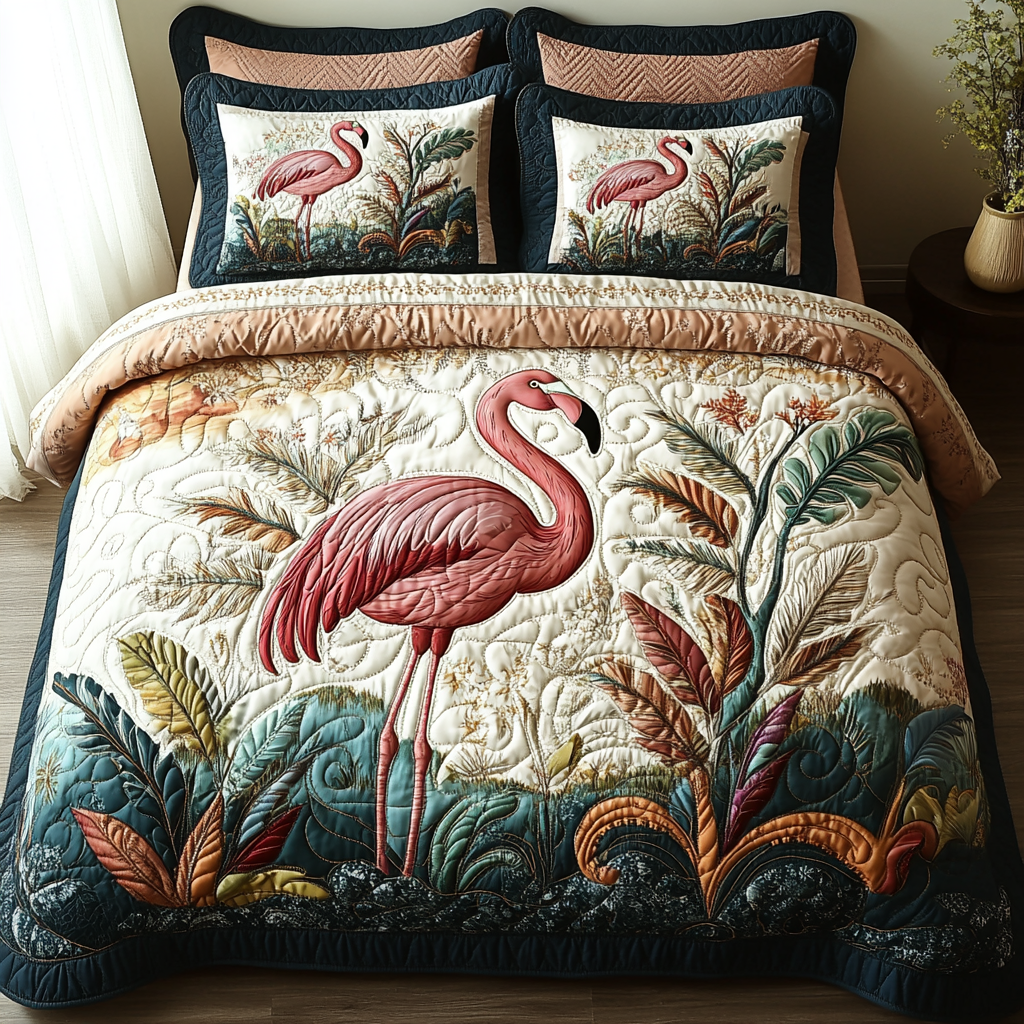 Flamingo Mood 3-Piece Quilted Bedding Set NCU0DV5886