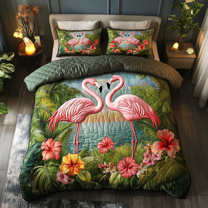 Flamingo Paradise 3-Piece Quilted Bedding Set NCU0DK5881