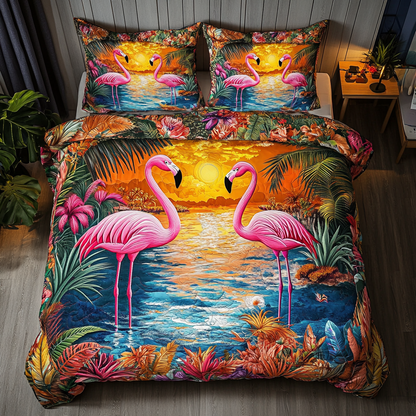 Flamingo Paradise 3-Piece Quilted Bedding Set NCU0DK8381