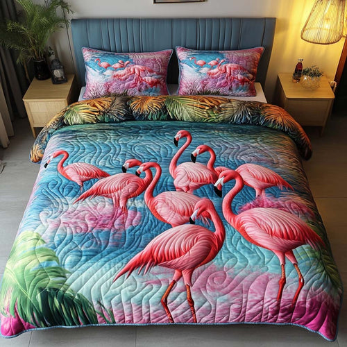 Flamingo Paradise 3-Piece Quilted Bedding Set NCU0NT7839