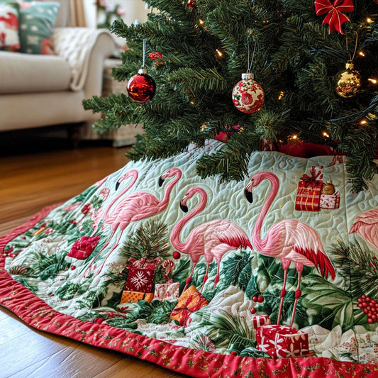 Flamingo Paradise Quilted Christmas Tree Skirt NCU0PT2668