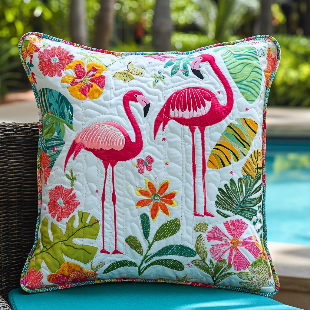 Flamingo Pattern Quilted Pillow Case NCU0PD521