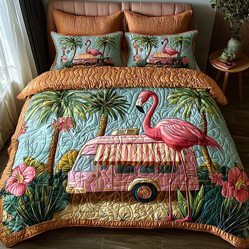 Flamingo RV 3-Piece Quilted Bedding Set NCU0DV6126