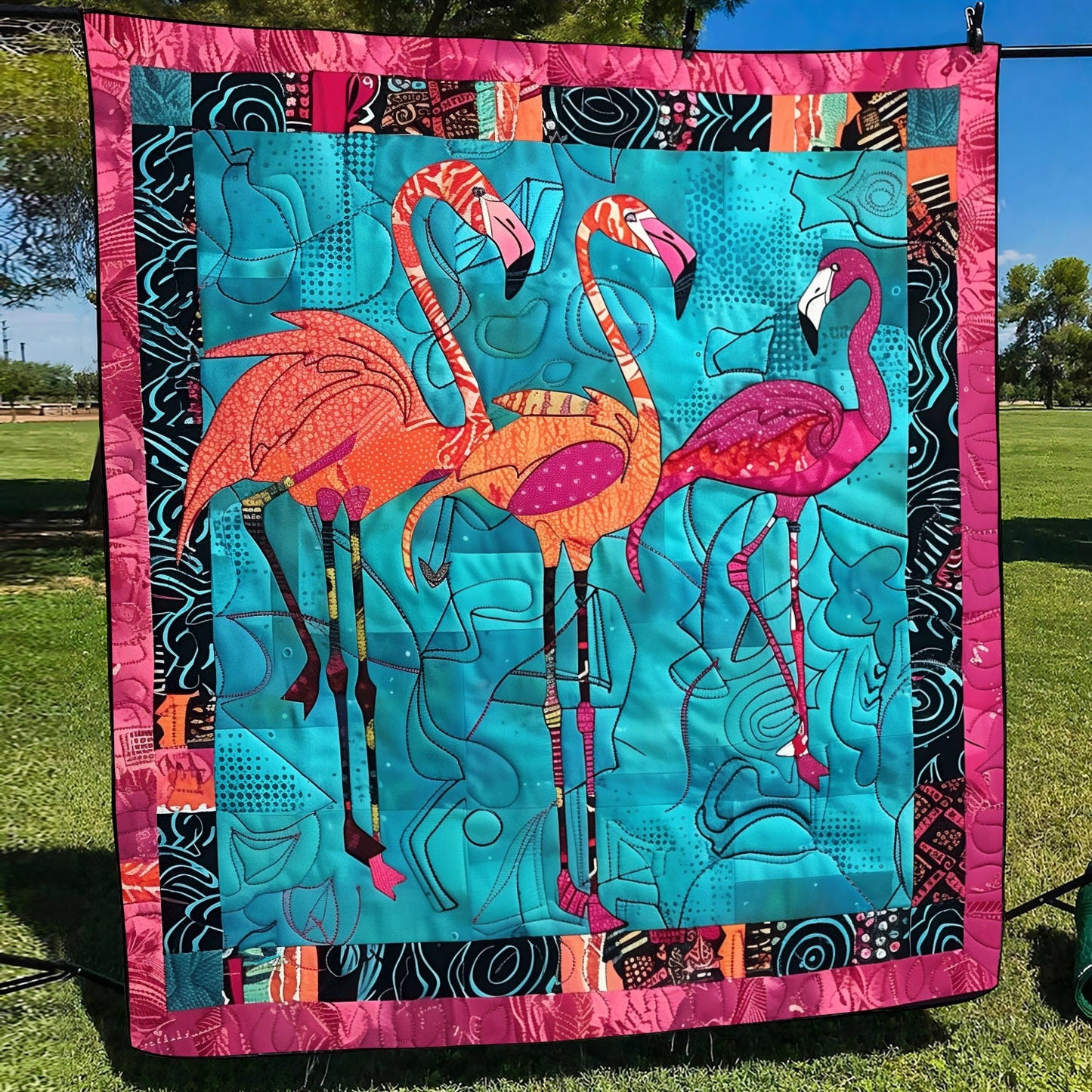 Flamingo Reflection Quilted Blanket NCU0TL743