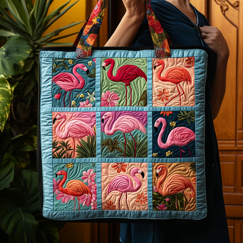 Flamingo Serenade Quilted Tote Bag NCU0DV960