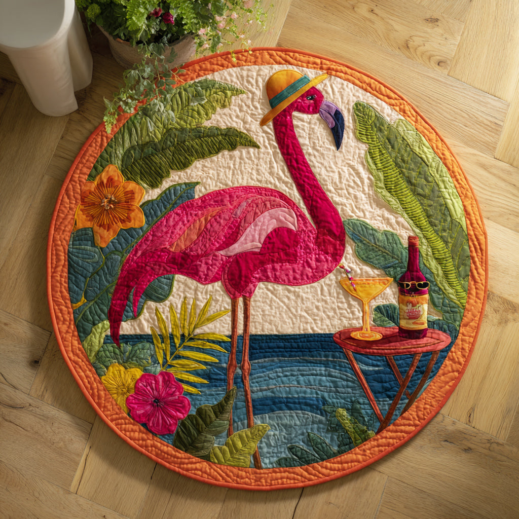 Flamingo Siesta Quilted Round Mat NCU0HH432
