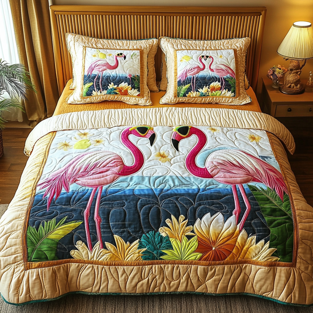 Flamingo Sunset 3-Piece Quilted Bedding Set NCU0DV5990