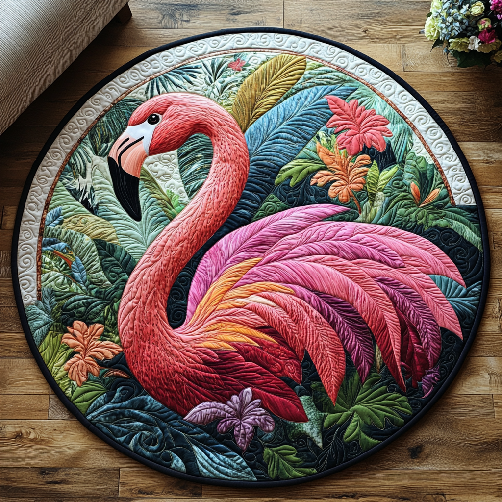 Flamingo Sunset Quilted Round Mat NCU0DV5998