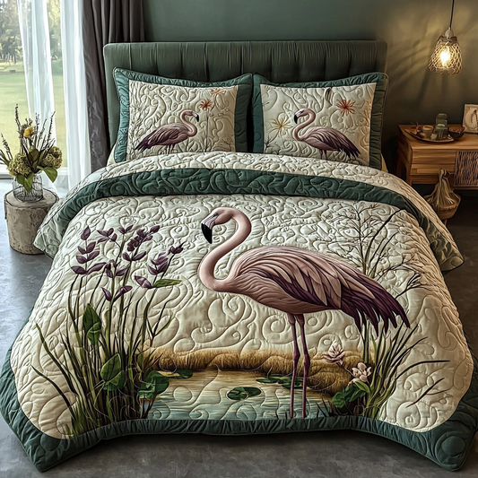 Flamingo Swamp 3-Piece Quilted Bedding Set NCU0DV6131