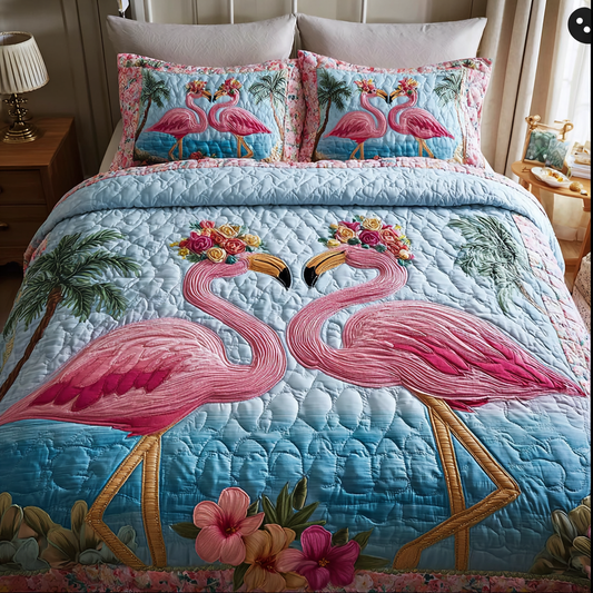 Flamingo Vibe 3-Piece Quilted Bedding Set NCU0DK8387